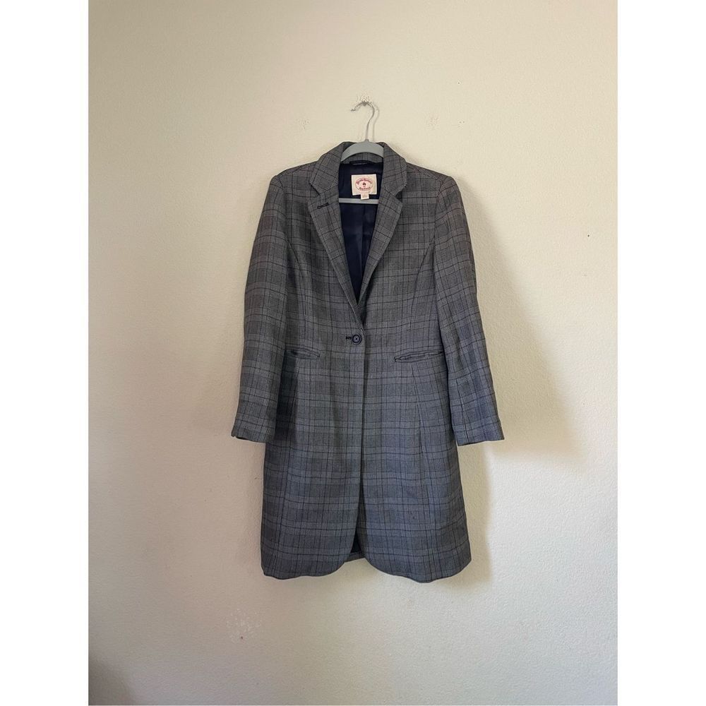 Brooks Brothers Red Fleece Womens Size 8 Gray Plaid Long Sleeve Trench Coat